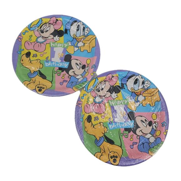 2 Vintage Disney Babies Mickey Minnie PAPER PLATES 1st Birthday Party Deadstock - Picture 1 of 6